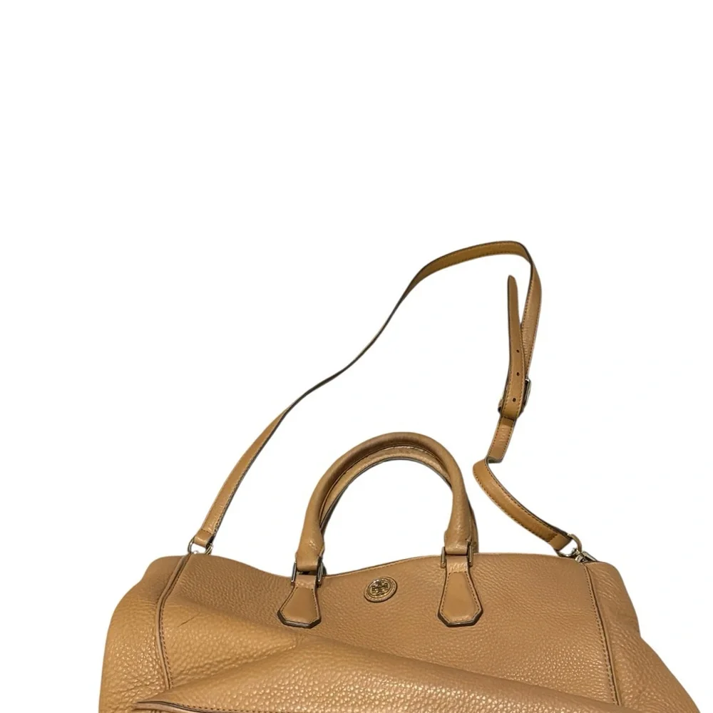 TORY BURCH Robinson Pebbled Leather Tote Bag Satchel Tan